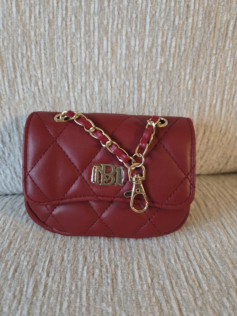 Badgley Mischka Quilted Red Mini Crossbody with Gold Chain